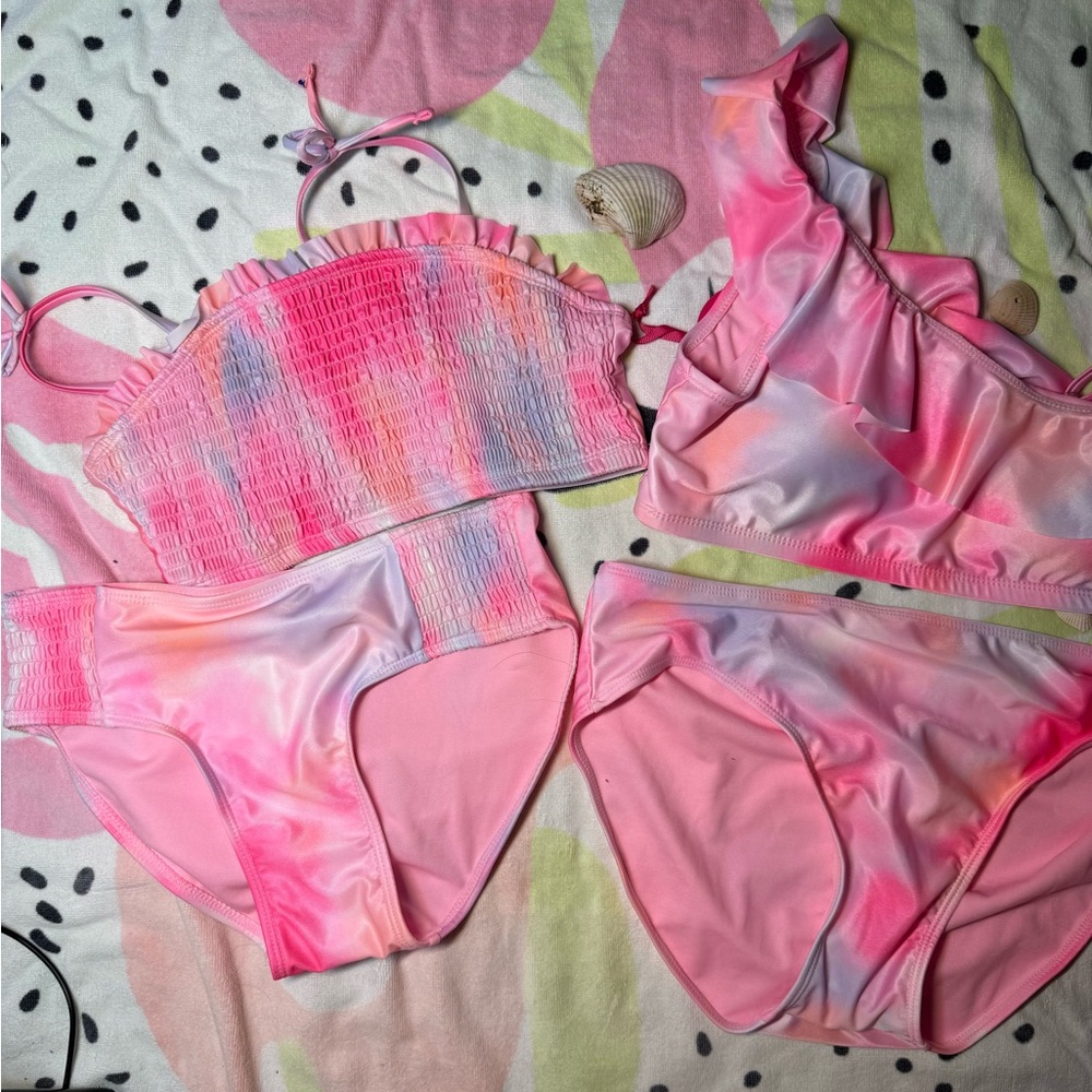 Justice Pink and Multicolor Smocked Swimsuit Set